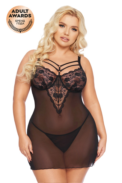 Комбинация и стринги SoftLine Collection Aldona, черные, XXL