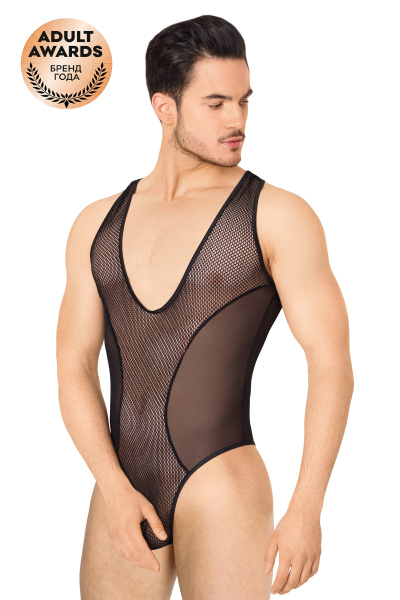 Боди из сетки мужское SoftLine Collection, черное, ML
