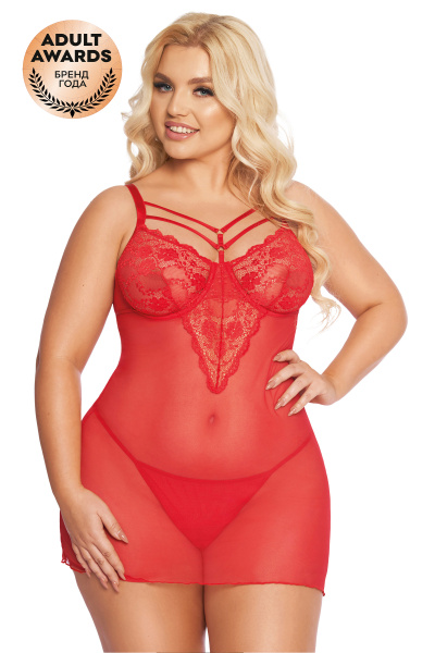 Комбинация и стринги SoftLine Collection Aldona, красные, XXL