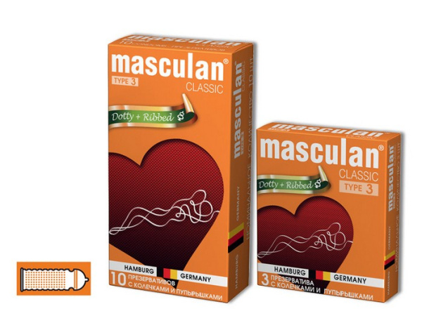 Презервативы Masculan Classic 3,№3,с колечками и пупырышками (Dotty+Ribbed) 